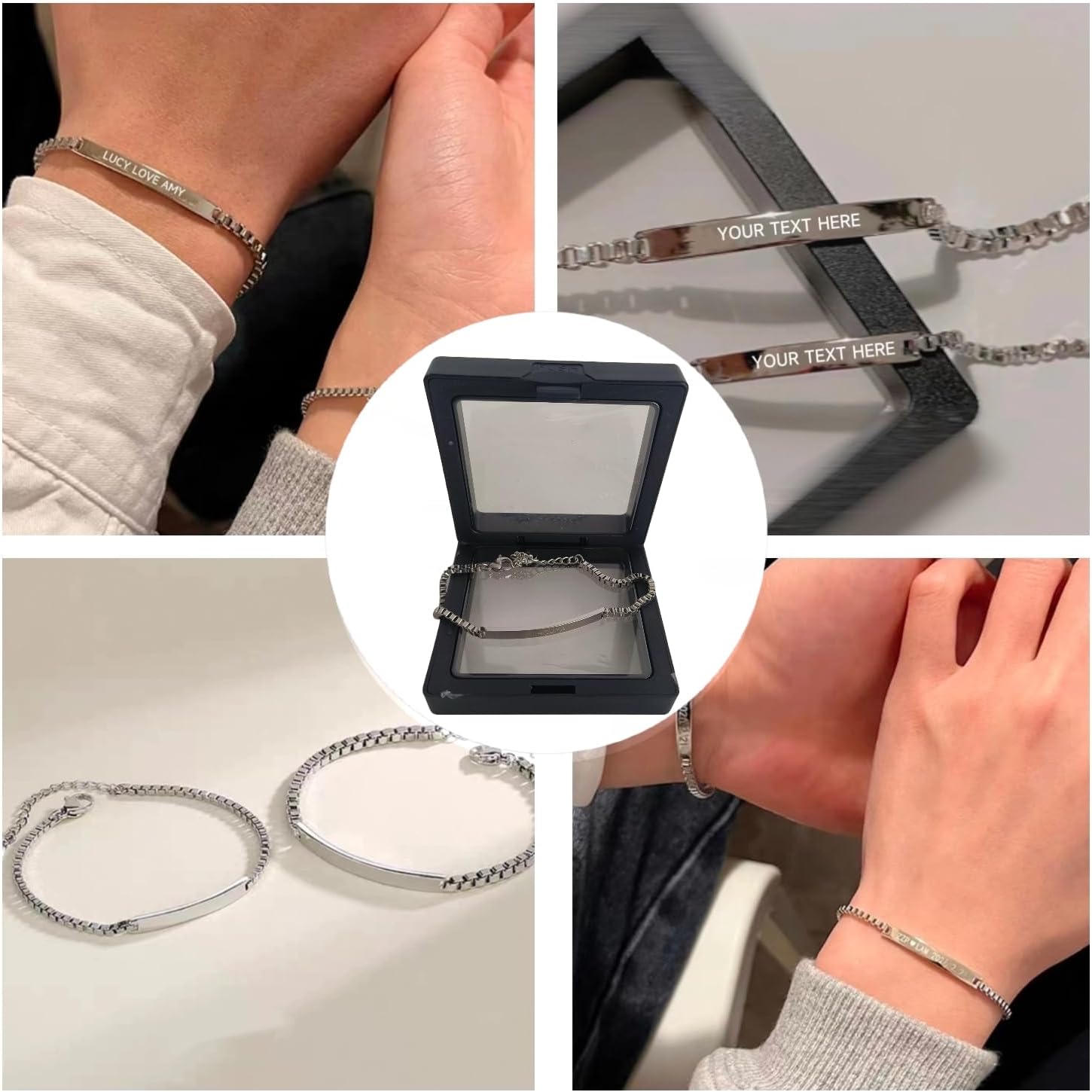 S925 Silver Plated Couple Bracelets – Engraved Custom Name Jewelry, Personalized Gift for Her, Hypoallergenic Gift for Anniversary, Valentine's Day