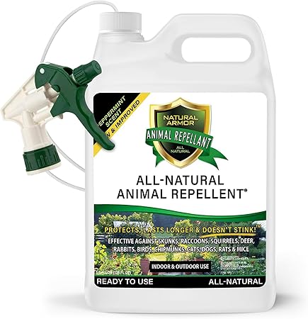 Natural Armor Animal & Rodent Repellent Spray. Repels Skunks, Raccoons, Rats, Mice, Deer Rodents & Critters. Repeller & Deterrent in Powerful Peppermint Formula – 128 Fl Oz Gallon Ready to Use