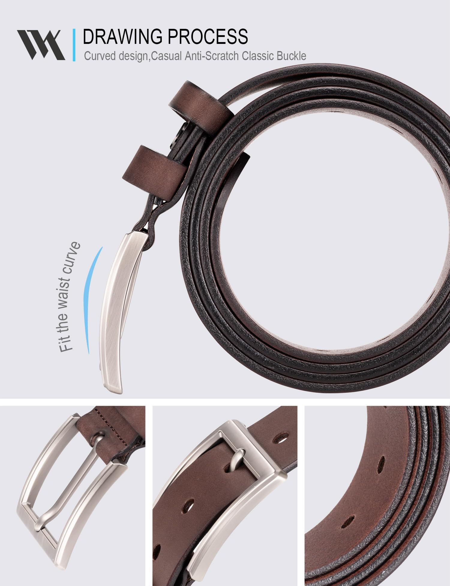 WOLFANT Men's Full Grain Leather Belt,100% Italian Real Solid Durable Leather