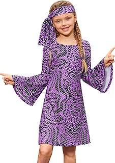 Girl's 70s Disco Diva Bell Sleeve Sequins Dancing Dress with Headband 4-14 Years - Buy now
