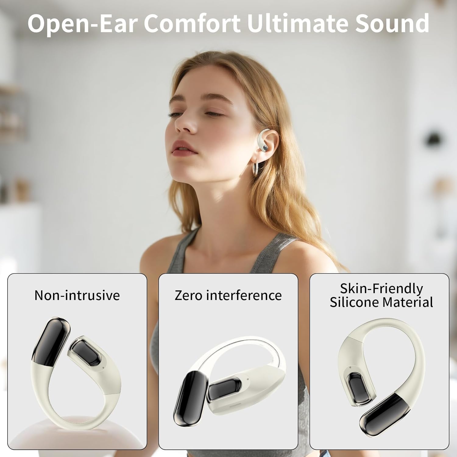 GALAAL Wireless Earbuds Bluetooth Headphones,Lightweight Earbuds with Ear Hooks,Bluetooth5.4 Wireless Earphones,25H Playtime, IPX4 Waterproof Running Headphones for Gym(Naked White)