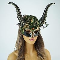 Vista 2 de Cuernos de hadas, cuernos de cosplay, máscara de cuernos de carnero de cabra, vudú, tocado de calavera pagana, bola de mascarada, máscara de cuerno