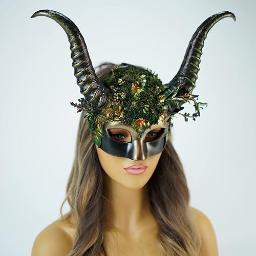 Miniatura 2 de Cuernos de hadas, cuernos de cosplay, máscara de cuernos de carnero de cabra, vudú, tocado de calavera pagana, bola de mascarada, máscara de cuerno