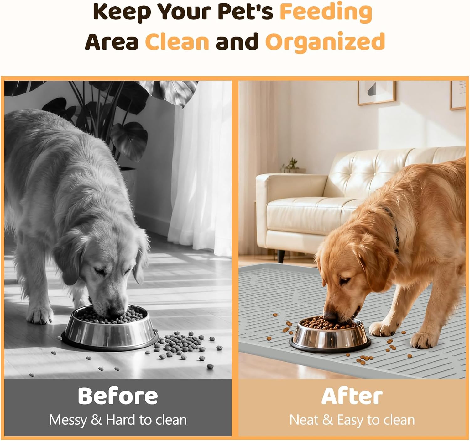 Silicone Cat & Dog Food Mat, 24" x 17" Large Pet Feeding Mat for Cats and Dogs Bowl, Pet Placemat for Food and Water with Raised Edge, Waterproof, Leakproof (Grey) - Image 3