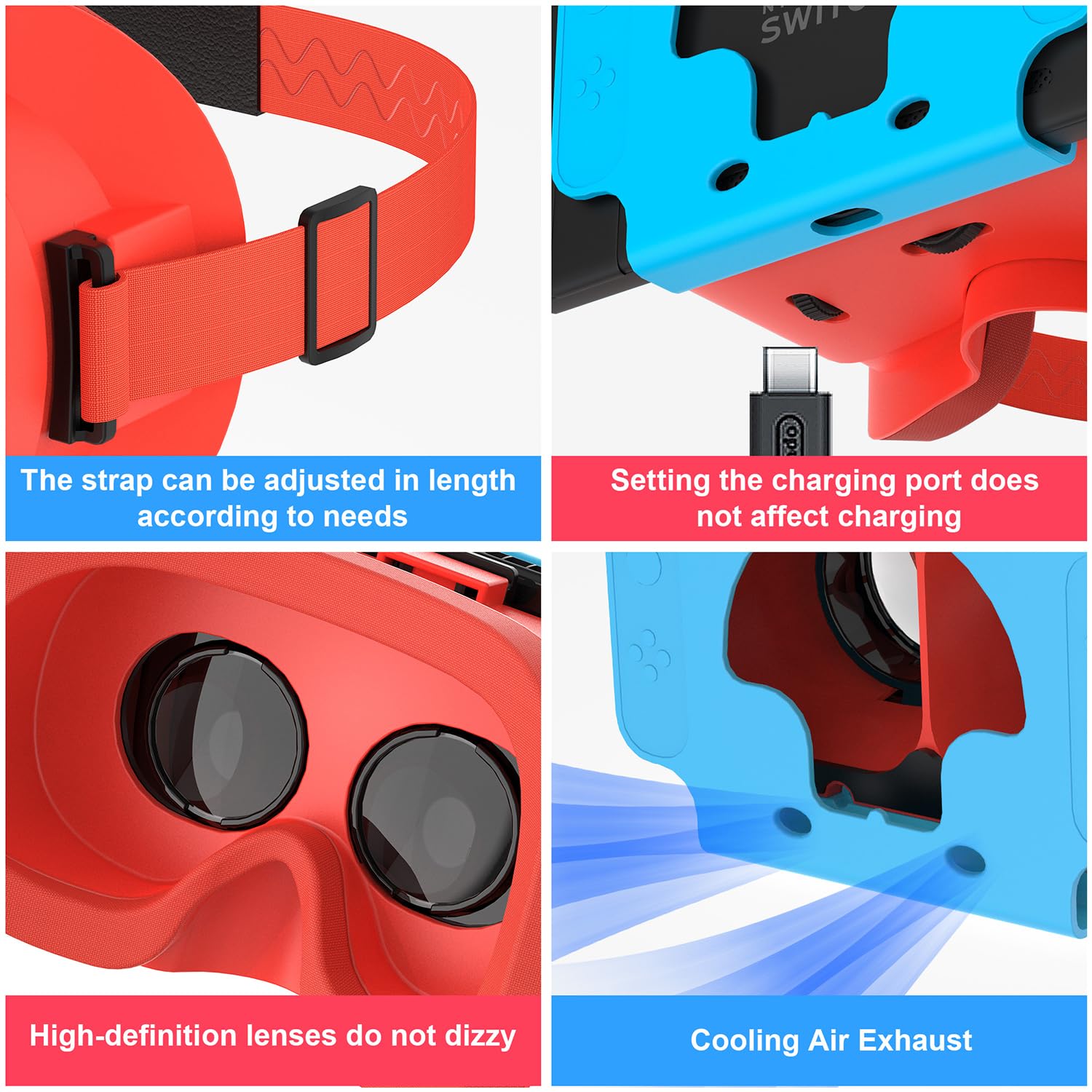 Auriculares de Realidad Virtual para Nintendo Switch OLED y Switch, Lentes HD Ajustables y Diadema, cómodas Gafas 3D para Zelda, Mario Odyssey, Smash Bros VR Gaming (Rojo)