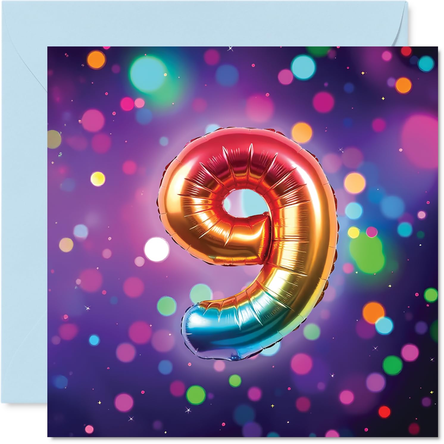 9th Birthday Cards for Boys Girls - Rainbow Foil Balloon - Happy Birthday Card for 9 Year Old Boy Girl Brother Daughter Grandson Granddaughter, 145mm Bday Greeting Cards