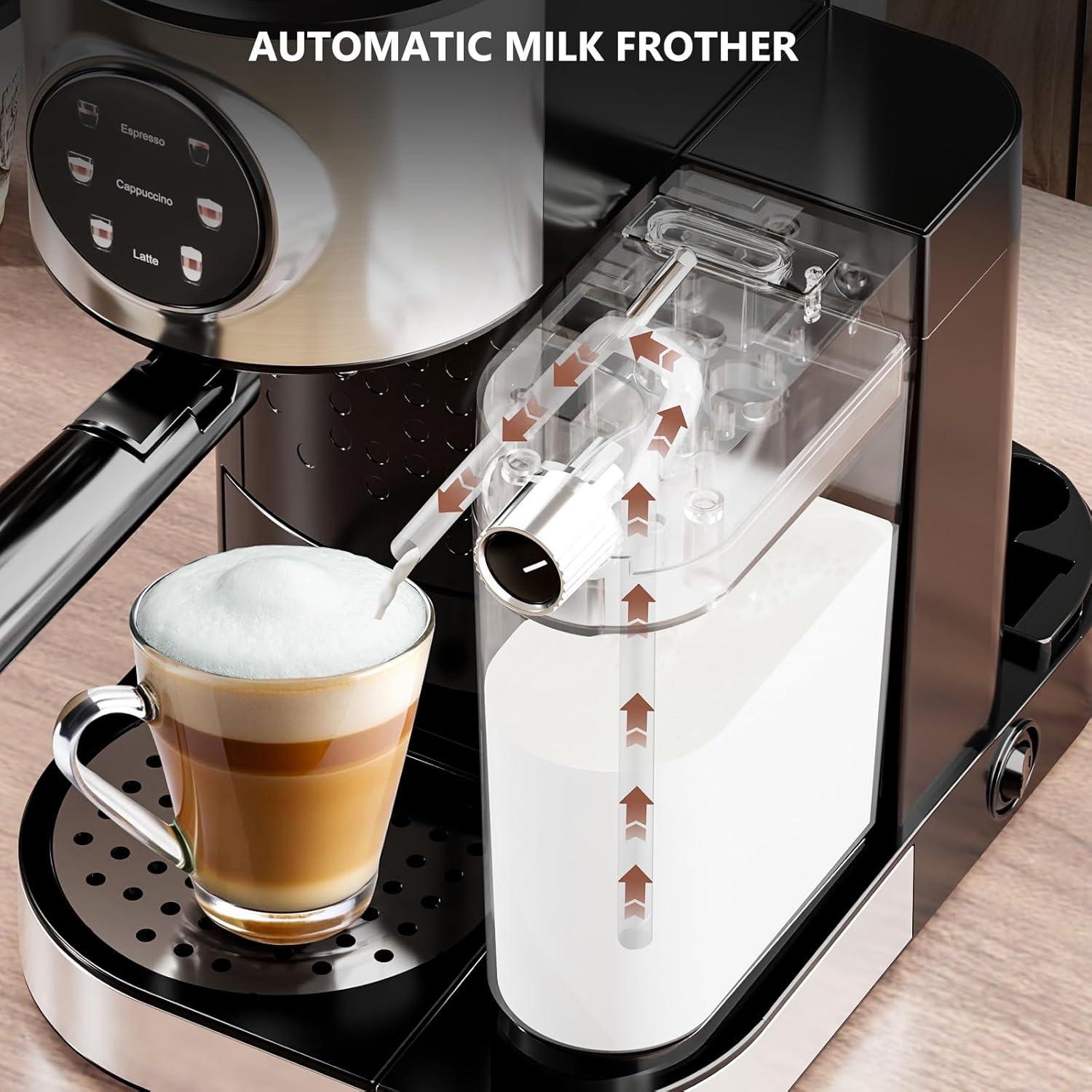 COWSAR Espresso Machine 20 Bar, Commercial Latte & Cappuccino Machine with Automatic Milk Frother, for Ground Coffee & Capsules, Dual Boiler, 57oz Water Tank, Expresso Machines for Home, Touchscreen