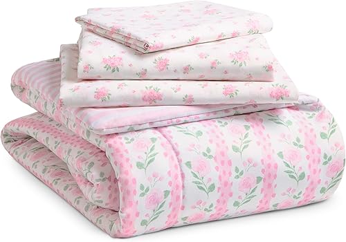 Juego de ropa de cama de 4 piezas para niñas  Edredón reversible 2 en 1  Incluye edredón ajustable para mantener a los más pequeños abrigados,
