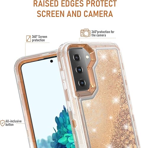 Miniatura 3 de Asuwish Funda de teléfono para Samsung Galaxy S21 Plus S21+ 5G con protector de pantalla brillante líquido con purpurina transparente híbrida TPU
