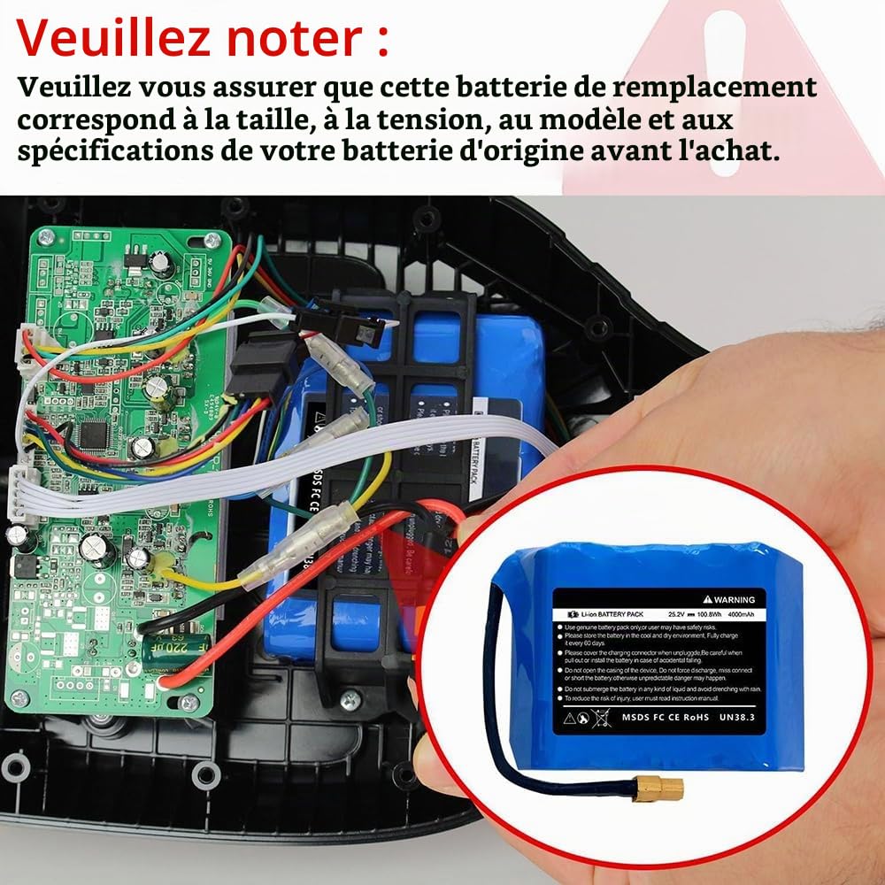 Batterie de Remplacement pour Hoverboard 25,2 V 29,4 V 4 000 mAh avec Prise XT60. Batterie Lithium 24 V 4 Ah Compatible avec la Plupart des Scooters Auto-équilibrés à Deux Roues.