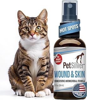 PetSilver Wound & Skin Spray for Cats - Chelated Silver, Superior to Colloidal Silver - Wound Care, Allergy & Itch Relief, Hot Spot Treatment for Cats - Natural Skin Soother - Made in USA - 2 fl oz