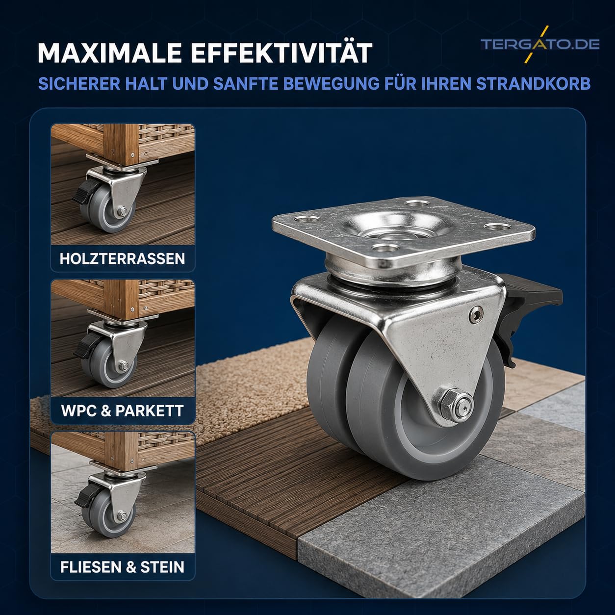 Set di 16 ruote per poltrona da spiaggia con freno, portata 1280 kg, ruote doppie da 50 mm con viti, non danneggiano il pavimento, per sedie da spiaggia, pallet e lounge (8 con blocco, 8 senza)