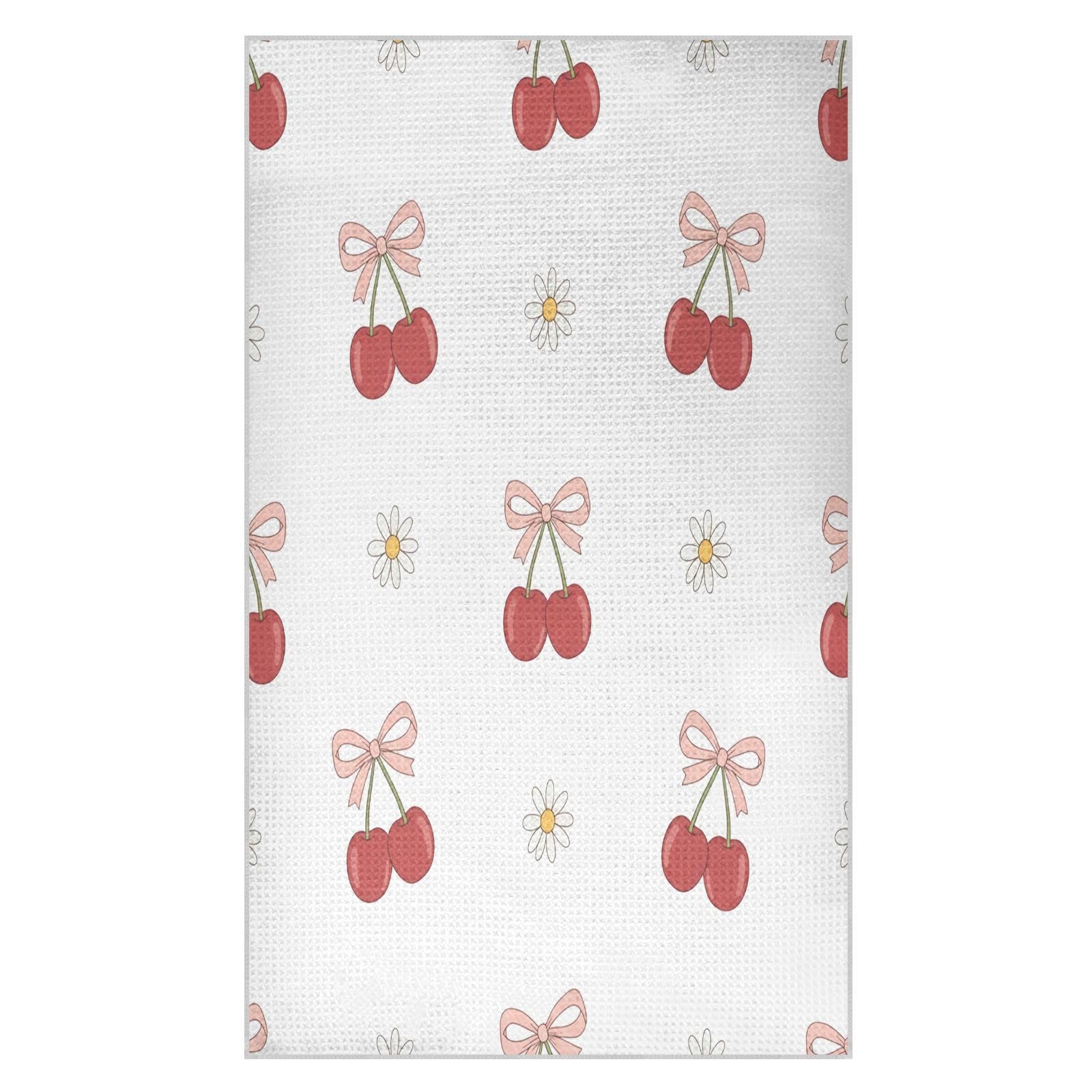 BURSTDDY Cherries and Bows Kitchen Towels,Absorbent Dish Towels 2 Pack