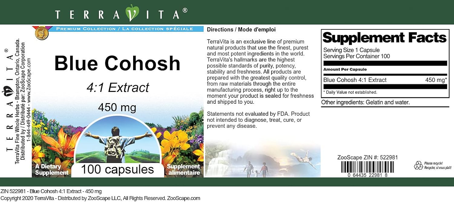 Blue Cohosh 4:1 Extract - 450 mg (100 Capsules, ZIN: 522981) - 3 Pack