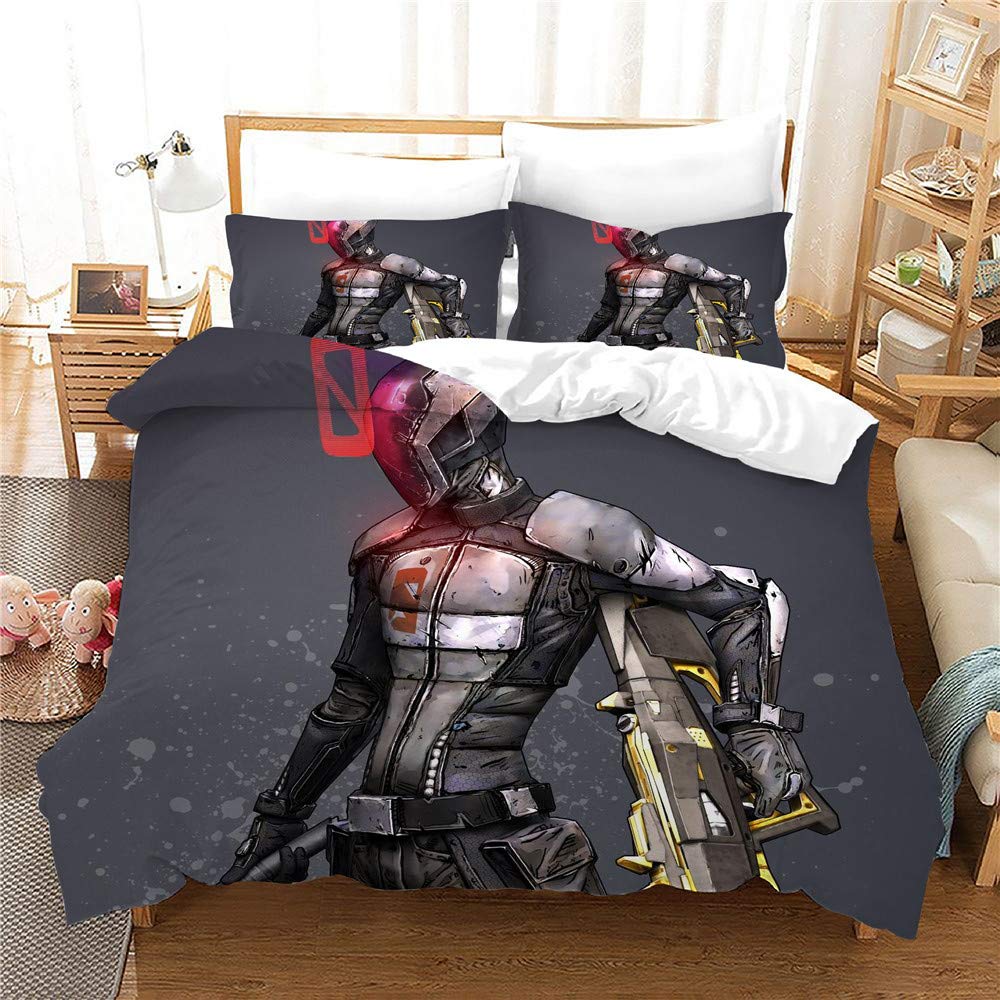 NICHIYO Borderlands Bed Linen Set - Duvet Cover and Pillowcase, Microfibre, 3D Digital Print, Three-Piece Bed Linen (Duvet Cover + Pillowcases) (18, Single 135 x 200 cm)