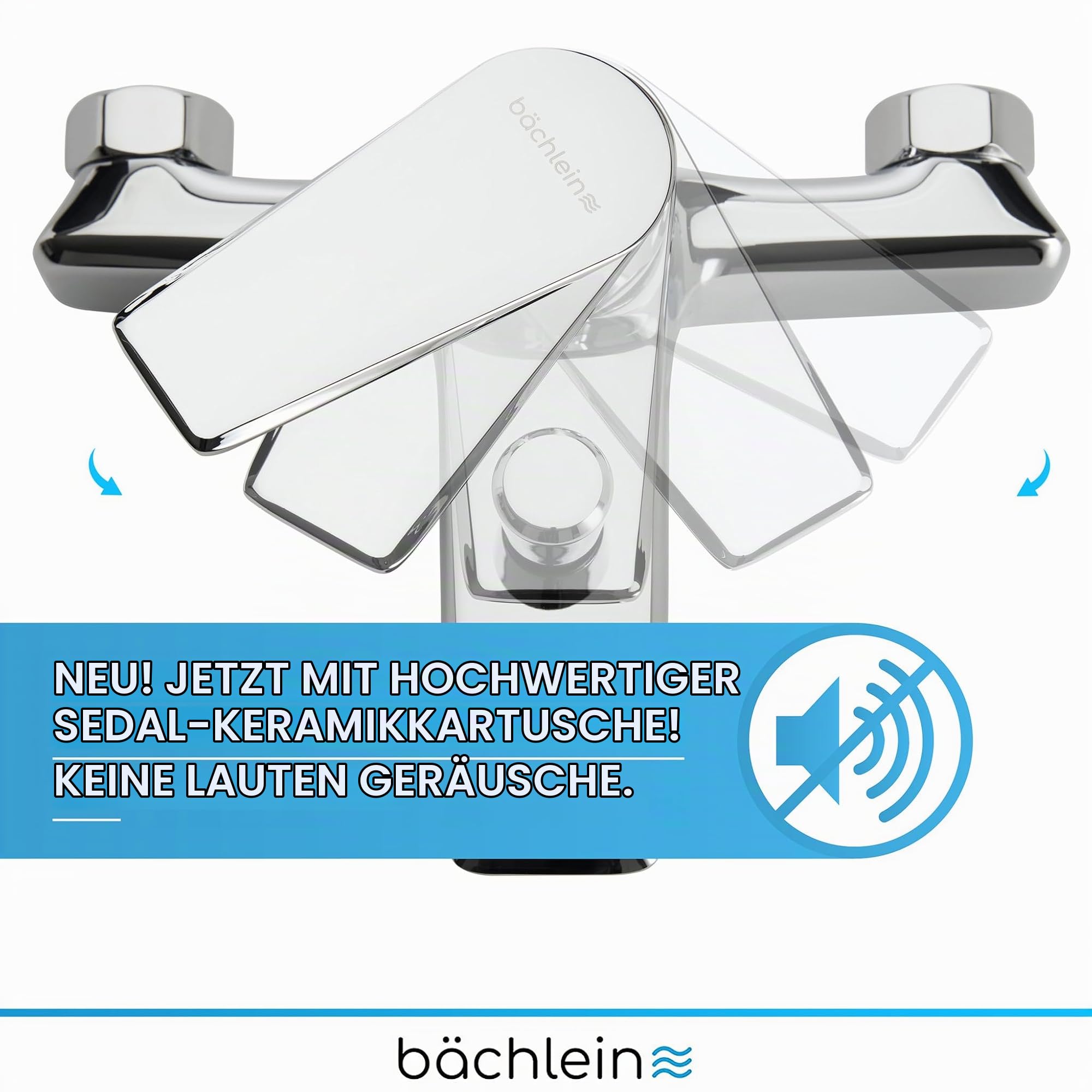Bächlein Universal Badewannenarmatur Orlias in Chrom – Wannenbatterie Komplettset inkl. allem Zubehör, Einhand-Wannenbatterie, Wannenarmatur, Badarmatur, Aufputz Wannenarmatur