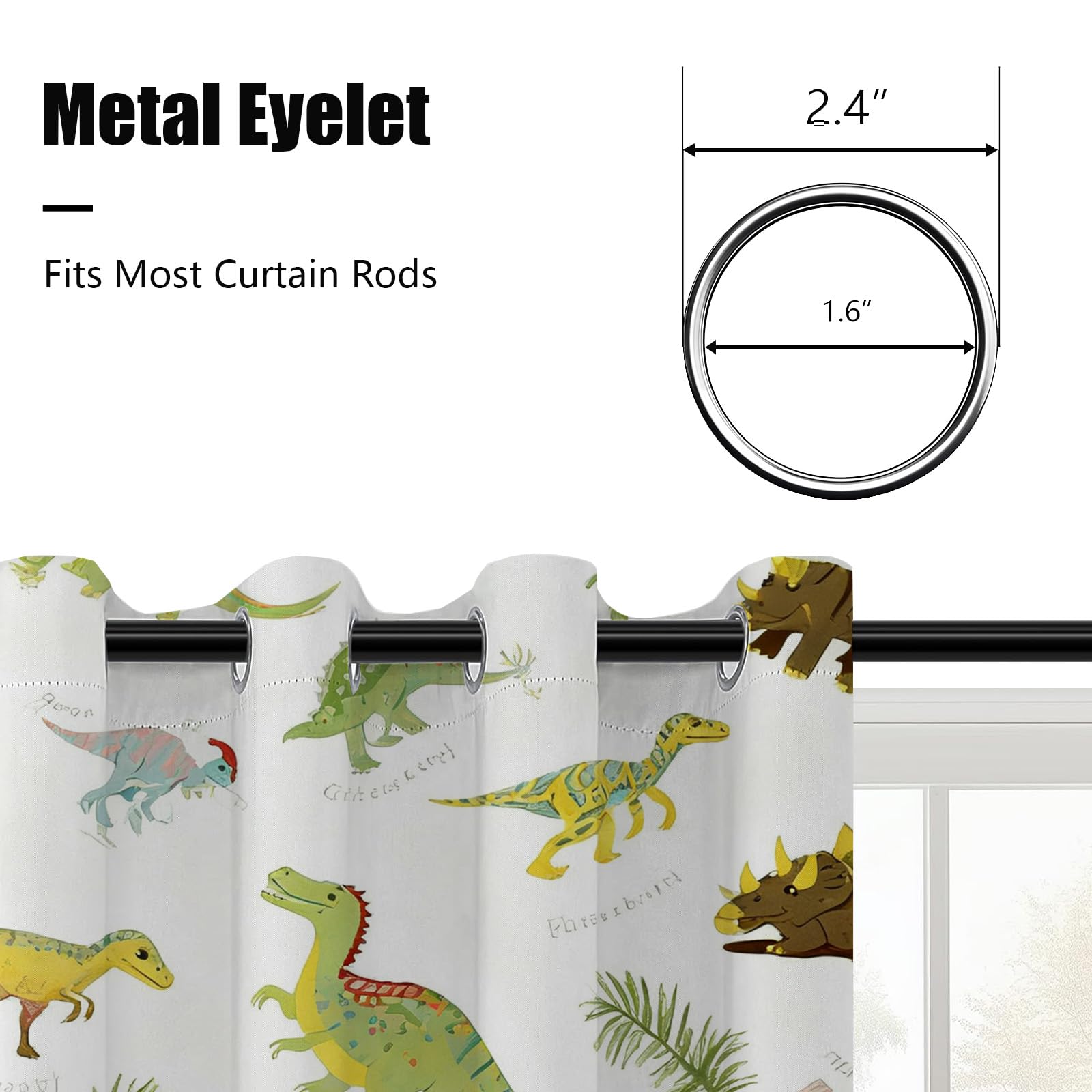Jurassic Dino Vorhange Blickdicht 2er Set, Niedlich Dinosaurier Gardinen mit Ösen Cartoon Tiermotiv Verdunklungsvorhänge 90 cm Lang 65 Breit Thermovorhang Wohnzimmer Schlafzimmer
