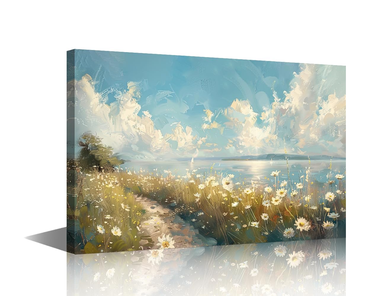 TISHIRON Office Impressionist Natural Landscape Canvas Wall Art - Blooming Wildflowers Contemporary Artwork for Living Room Bedroom Decor - Framed Ready to Hang 12" W x 18" H