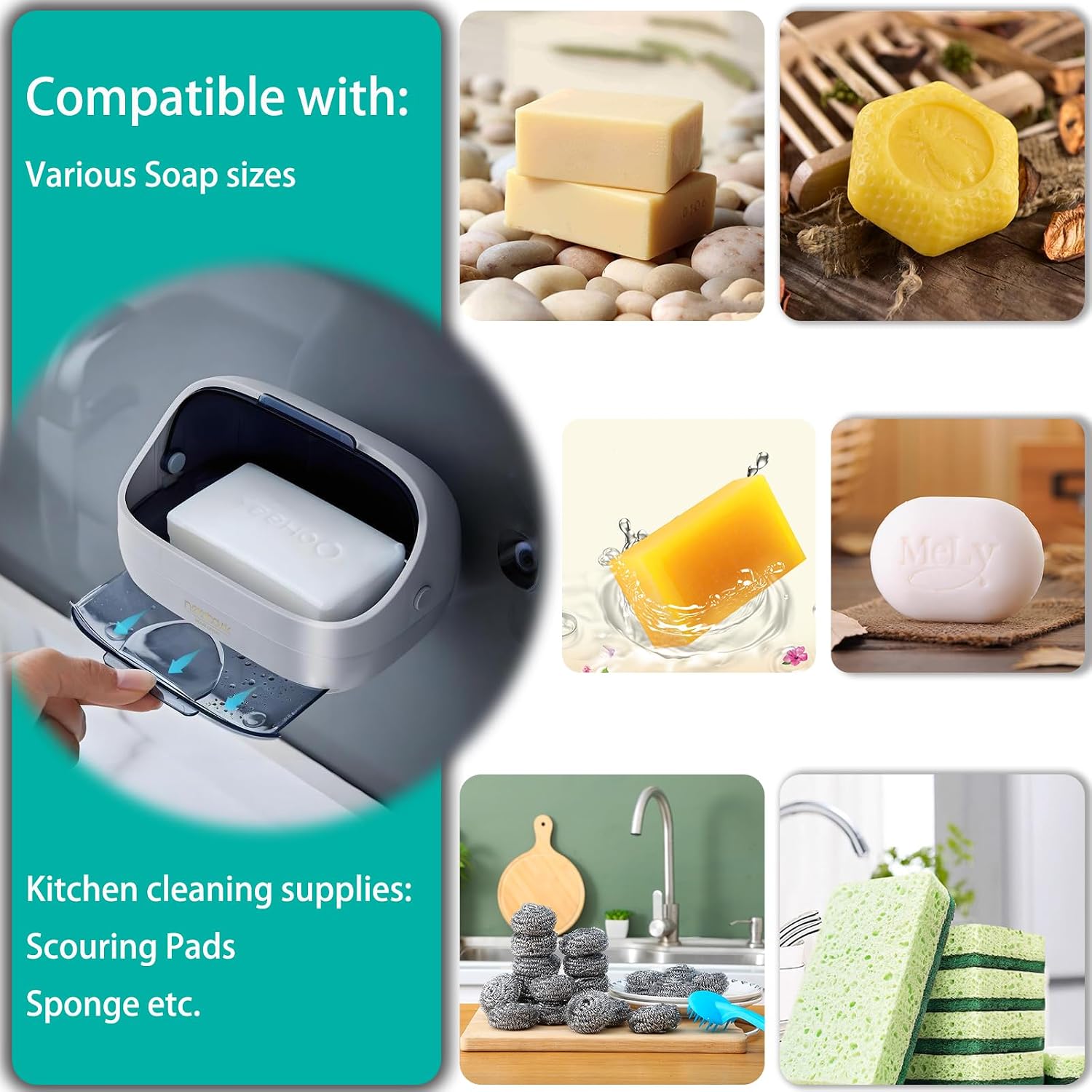 Wall Mounted Soap Dish with Lid, Self Draining Bar Soap Holder WHT