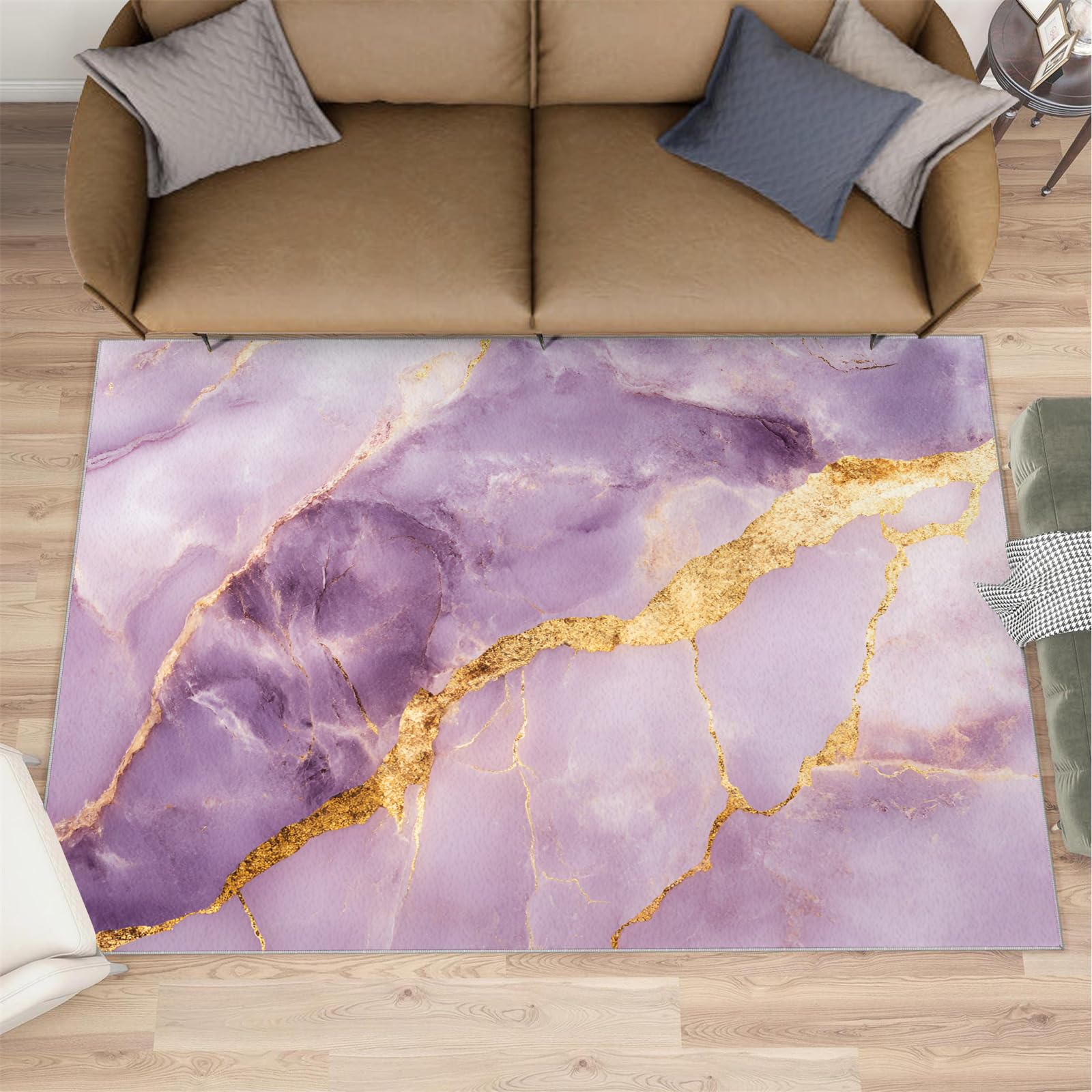 Tapis marbre abstrait violet pour salon contemporain et bureau design 160x200cm