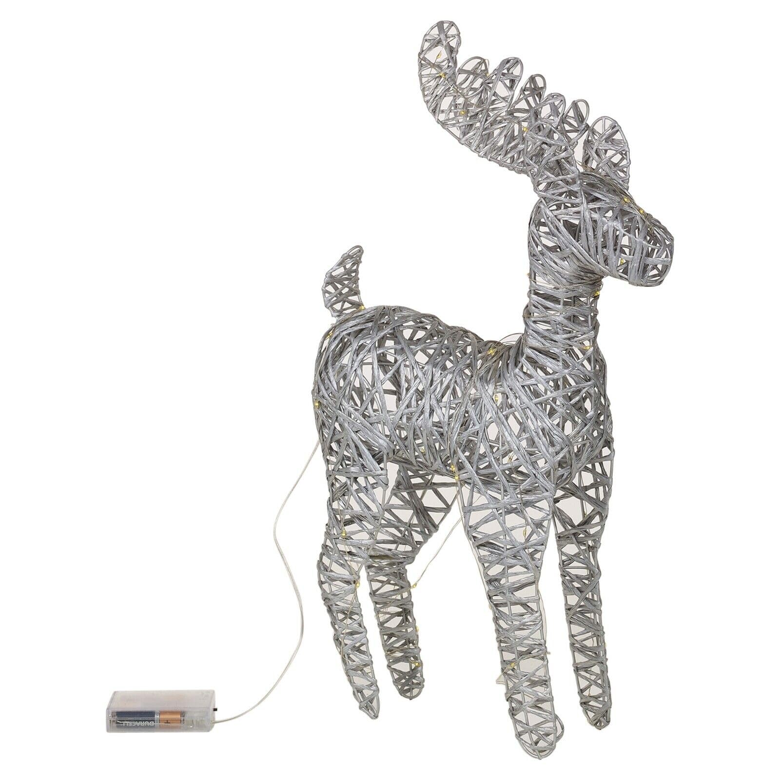 Urbnliving Silver 2X Led Light Up Christmas Reindeer Rattan Metal Wire Stag Statue Decoration 45Cm (Silver)