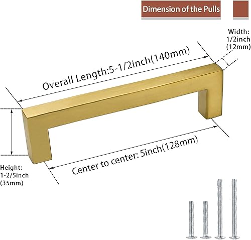 Miniatura 2 de Goldenwarm LSJ12GD128 - Manijas de latón cepillado de 5 pulgadas para armarios, tiradores de barra modernos para muebles y cajones, paquete de 5