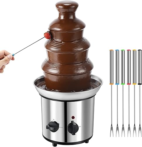 Fuente de chocolate, máquina de fusión eléctrica de 4 niveles, juego de fuente de fondue de chocolate con 6 tenedores de acero inoxidable, capacidad