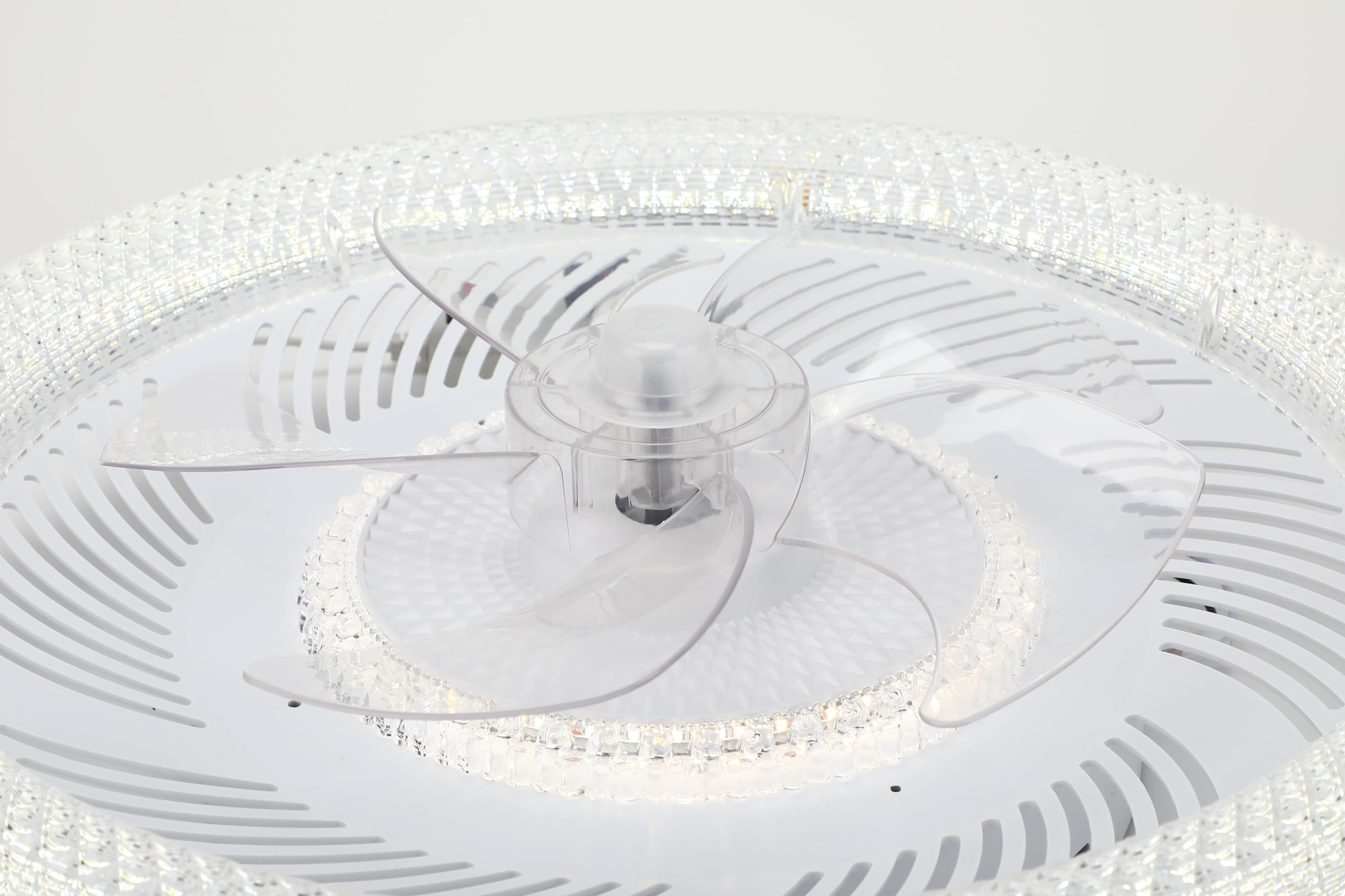 LED Deckenventilator mit Beleuchtung und fernbedienung 6 Geschwindigkeiten | und 3 Farbtemperatur Weiß Rund Kristall Moderner Ventilator Leise mit Licht für Schlafzimmer Zimmer 50CM