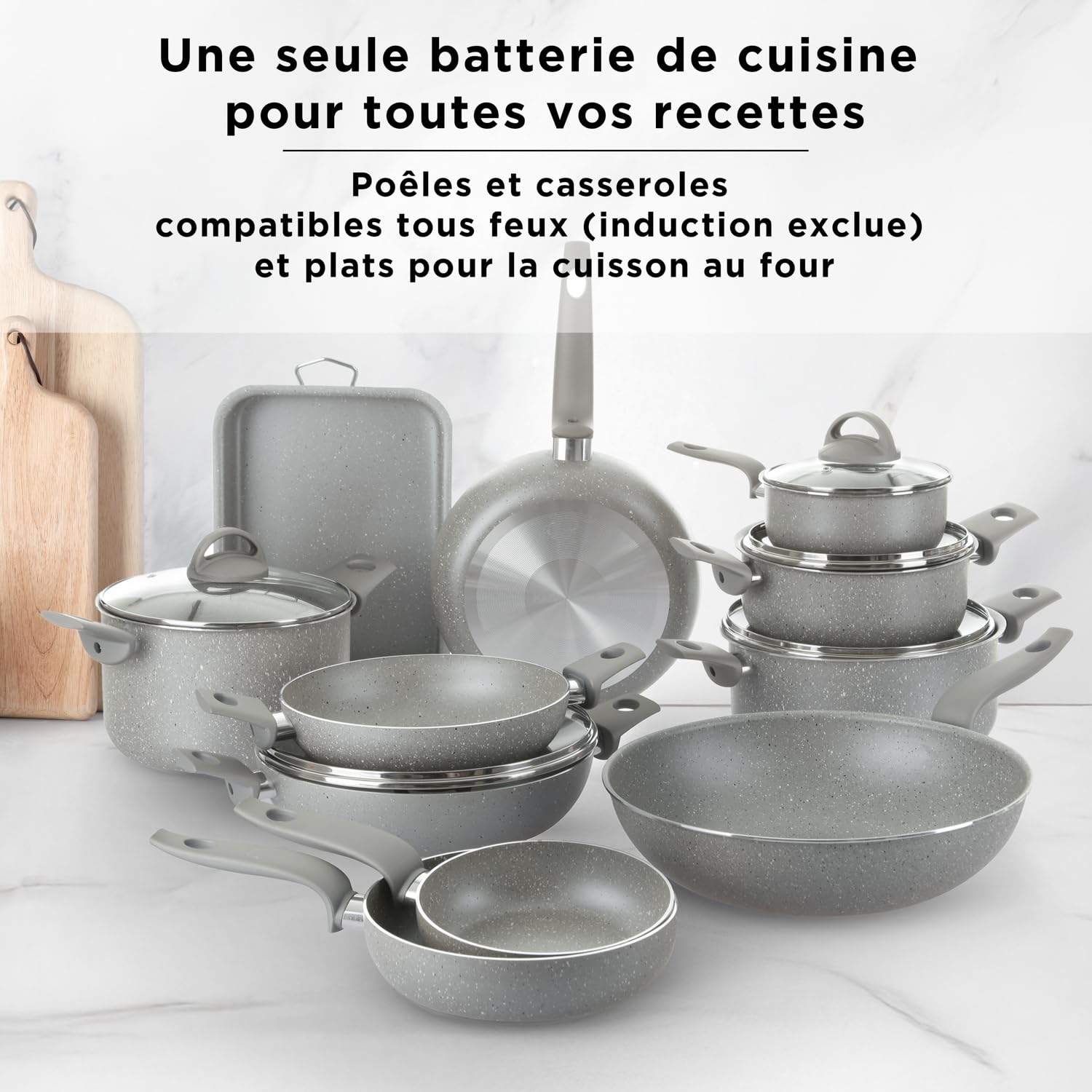 KASANOVA Ensemble de casseroles pour plaques de cuisson traditionnelles, antiadhésives, batterie de casseroles, cuisson saine, rapide et uniforme. Fabriqué en Italie. (16 pièces)