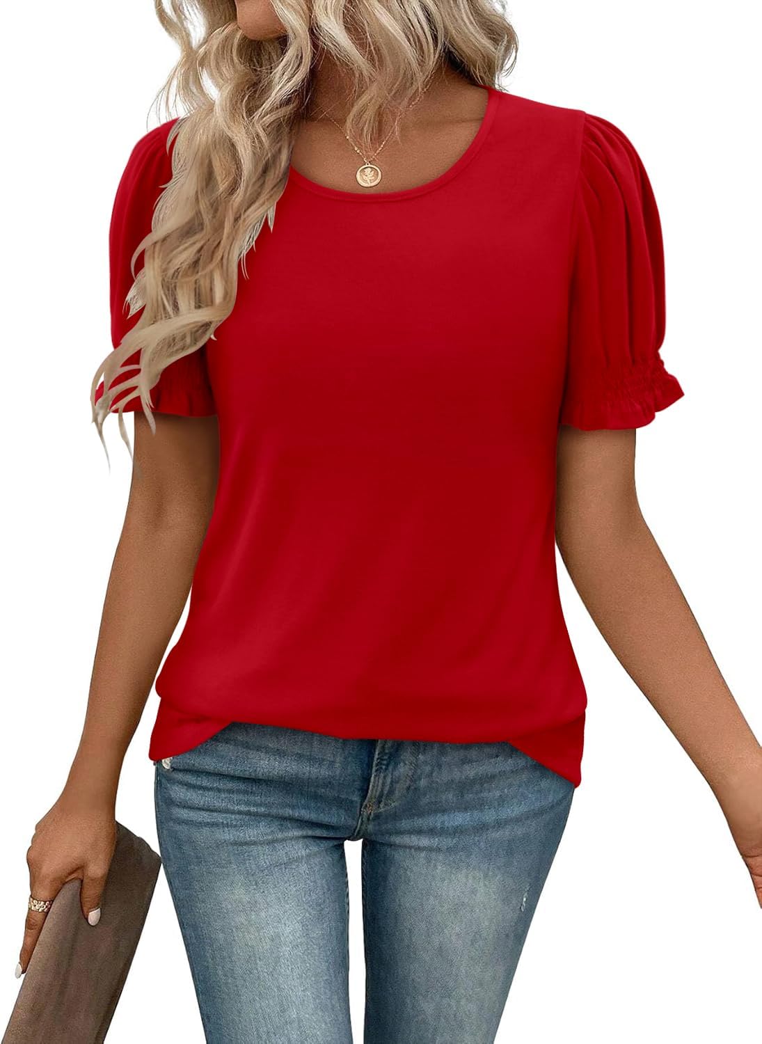 CRAZY GRID Women's Summer Tops Ruffle Short Sleeve 2026 Casual Knit Loose Fit T-Shirt - Image 2