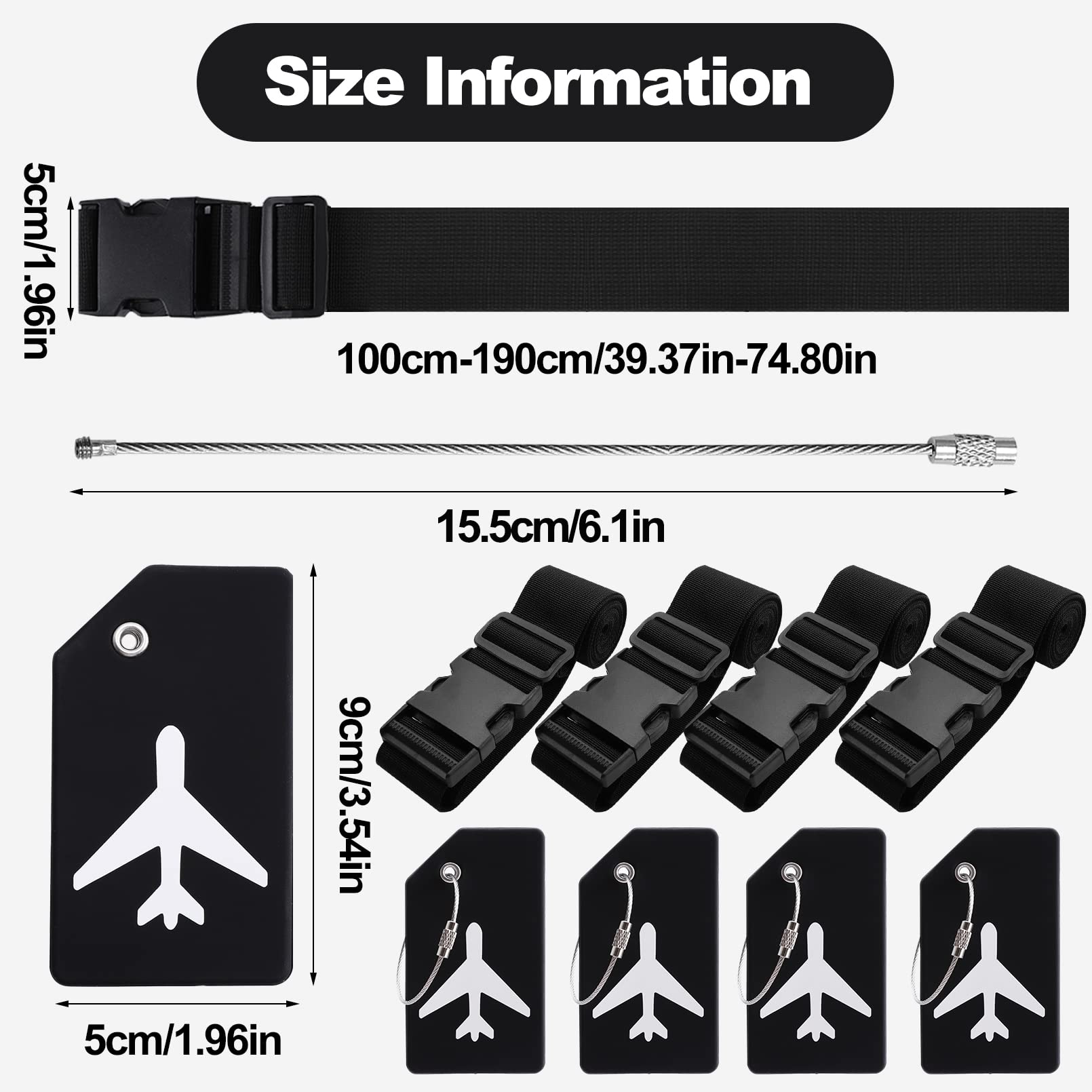 Set Di 3 Cinghie Regolabili Per Bagagli – Fascia Elastica In Polipropilene Per Valigie, Borse E Trolley, Sicurezza Anti-Apertura, Regolabili Da 24,5 A 41 Cm, Colore Nero