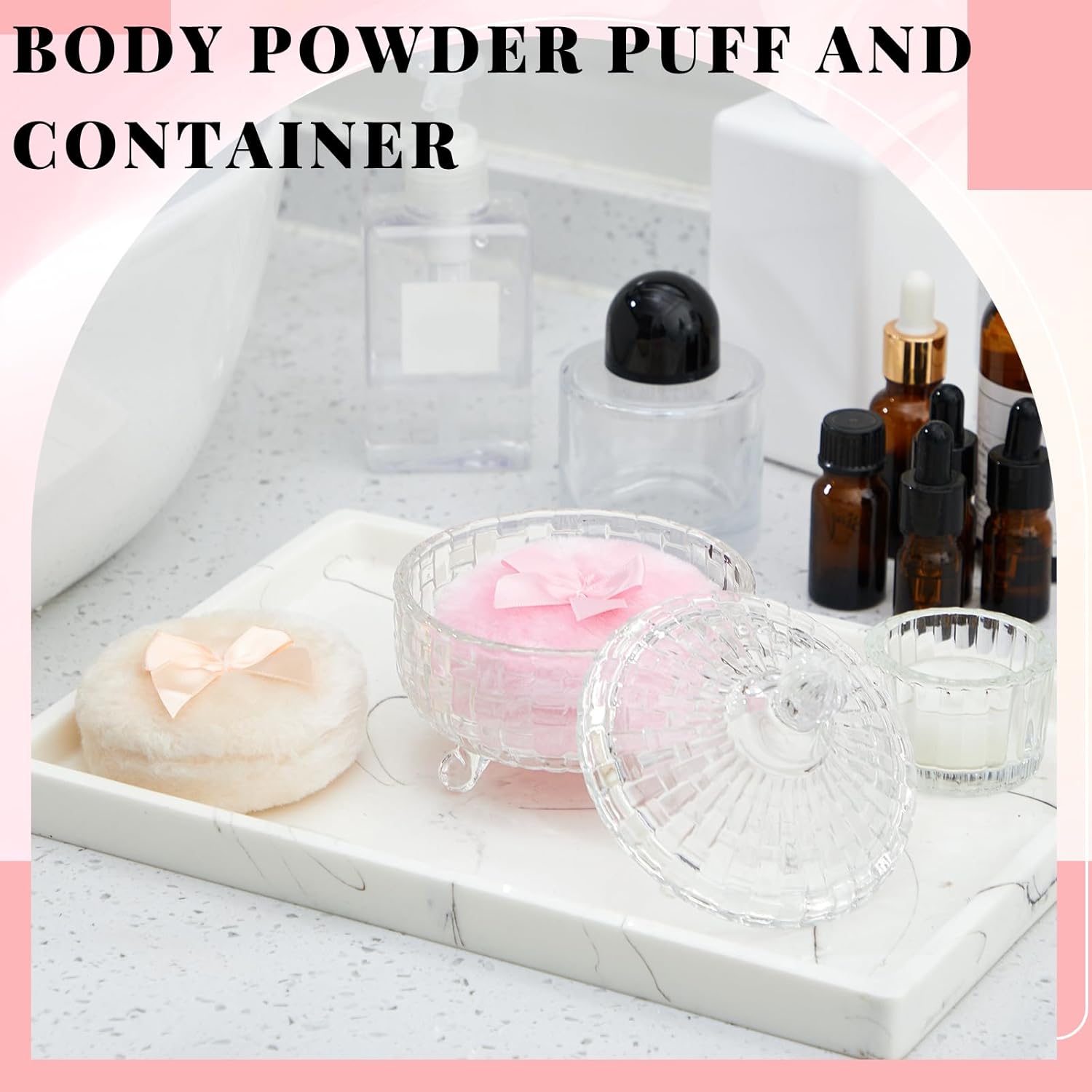 Tioncy 3 Pcs Large Body Powder Puff and Container Valentine's Day gift Powder Container with Puff Crystal Case Soft Washable Reusable Velour Face Body Glitter Wet Dry Makeup(Weave Design,Clear) - Image 2
