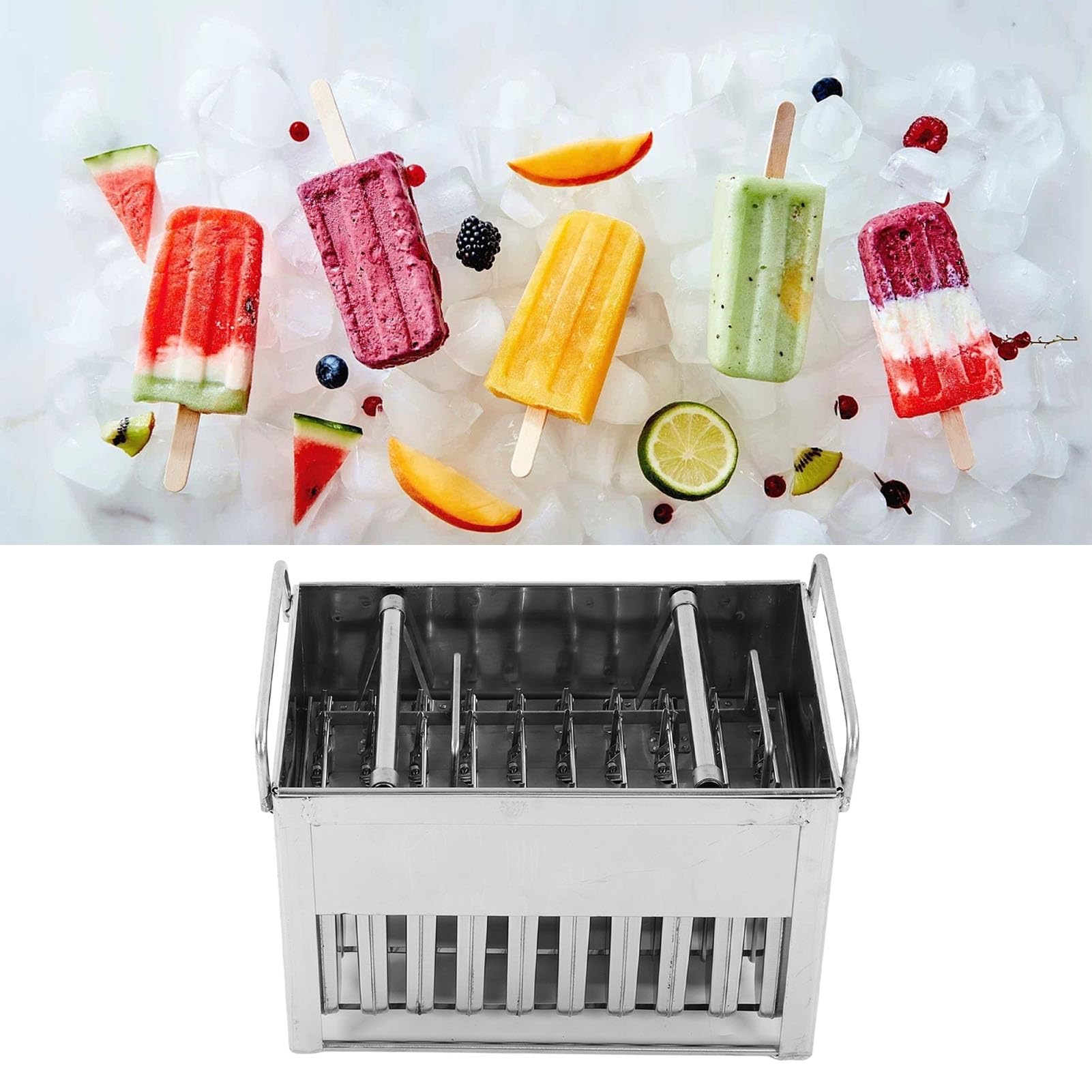 Eiswürfelbereiter aus Edelstahl, Eis Am Stiel-Set mit 40 Mulden für DIY-Sommerdesserts, mit Glatter Formstruktur, Eiswürfelbereiter aus Edelstahl