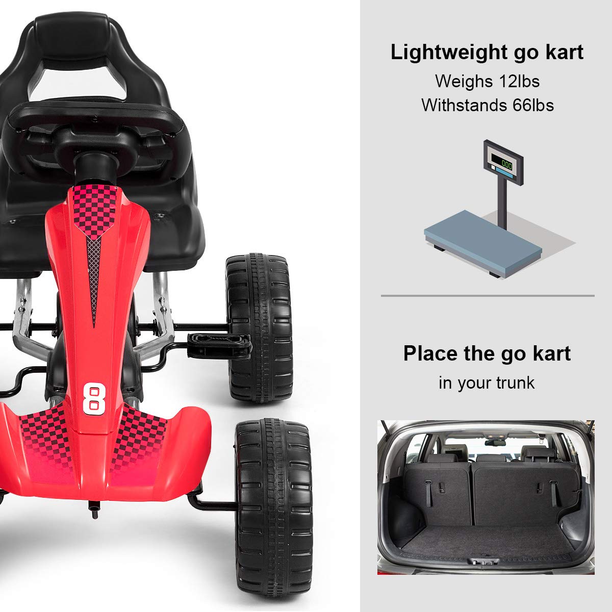 HONEY JOY Kids Go Kart, Ride on Pedal Car with Adjustable Bucket Seat