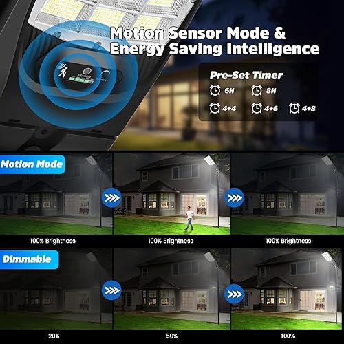 Miniatura 2 de Solar Street Lights Outdoor, 21000LM 6500K Motion Sensor Solar Lights Waterproof, Dusk to Dawn Solar-Powered Flood Lights with Remote, Commercial