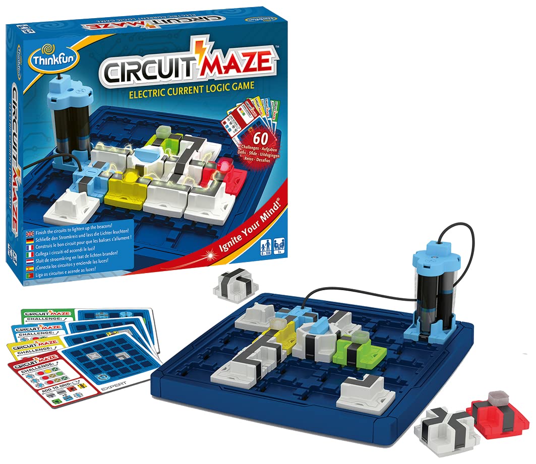 ThinkFun - 76341 - Circuit Maze -- das spannungsgeladene Logikspiel von ThinkFunk für Jungen und Mädchen ab 8 Jahren. Stromkreis mit LED-Lichtern und Schalter.