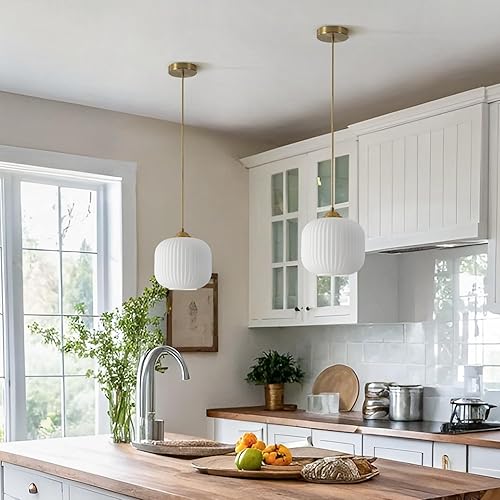 Miniatura 5 de Luces colgantes modernas de mediados de siglo, isla de cocina, pequeña lámpara colgante de vidrio de leche, lámpara colgante de globo dorado, luz