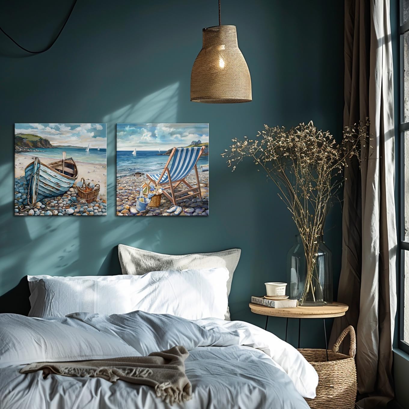 Bathroom Decor Beach Wall Art Ocean Theme Blue Picture Canvas Print Modern Coastal Artwork Framed Hanging Dining Office Living Room