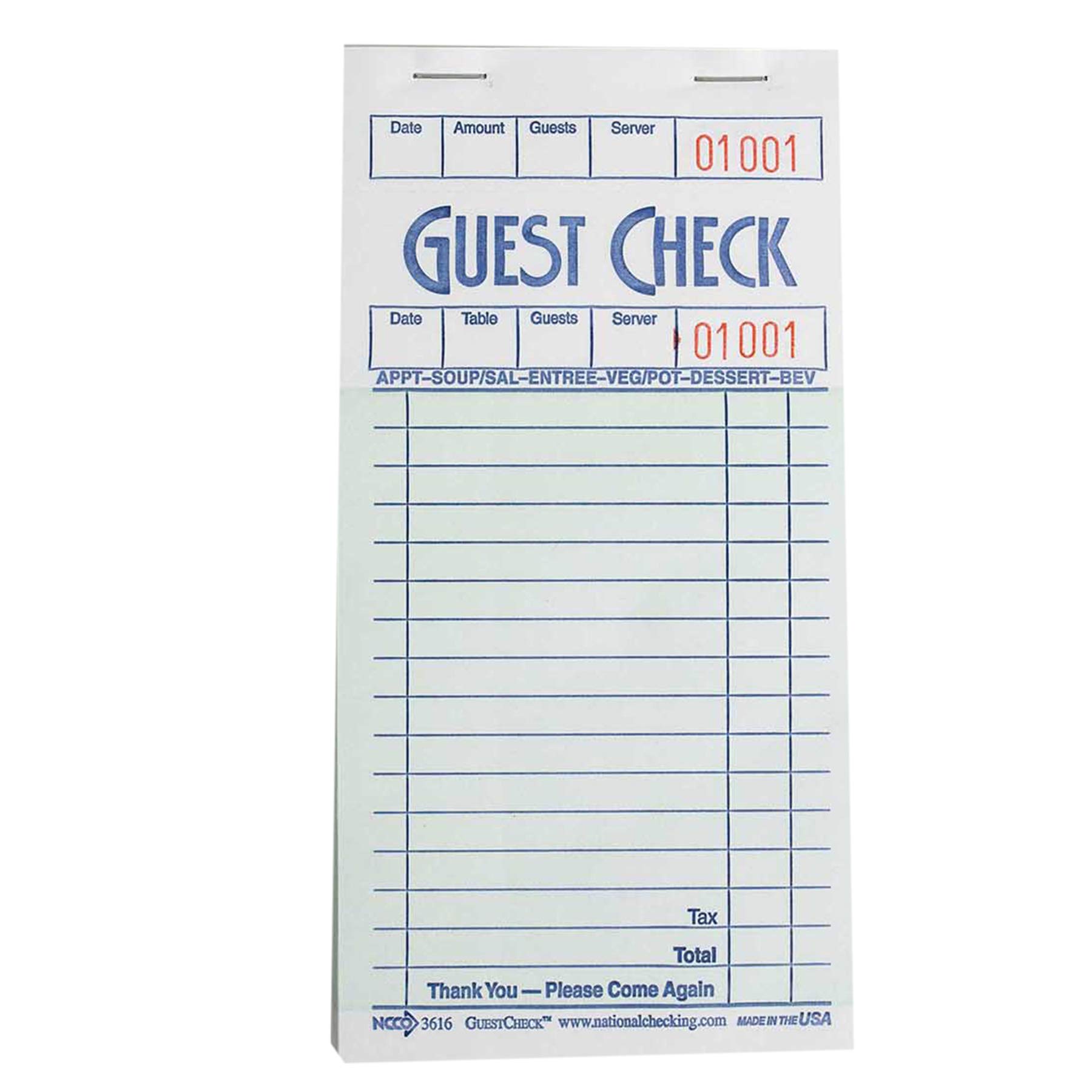 National Checking Company Guest Check Paper - 1 Part Green by NCCO – Pack of 5000, Model G3616SP