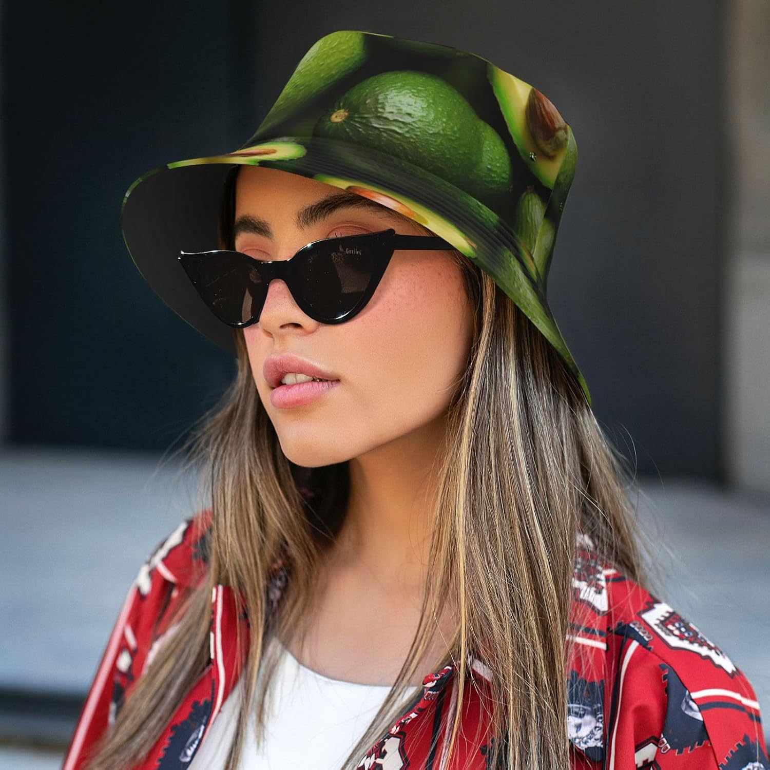 Bucket Hat Avocado Pattern Print Summer Sun Hat Trendy Beach Funny Fisherman Hat for Men Women Unisex Black