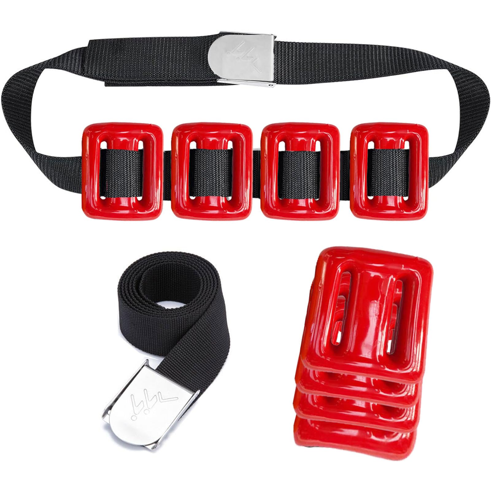 MOPHOEXII Dive Belt with Weights,Coated Lead Diving Weights for Scuba Diving Coated Dive Weights Nylon Dive Belt with Metal Quick Release Buckle for Free Diving-(1lb-4.4lb / 0.5kg-2kg) 4pcs,Red 3.3LB
