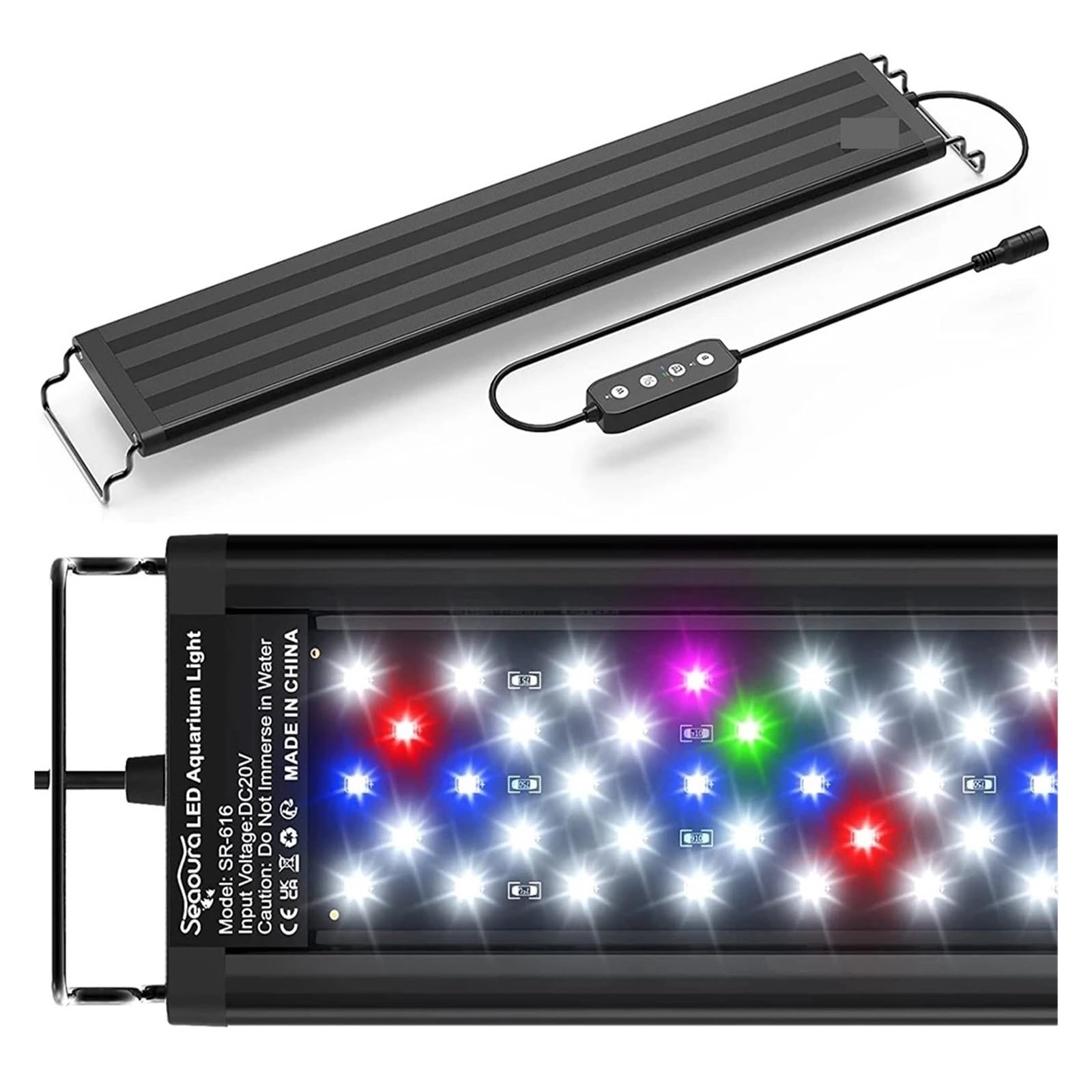Luz LED para acuario Lámpara de luz de acuario de encendido/apagado automático de 30-45cm for plantas de agua, luz de tanque de peces de espectro completo con temporizador, LED blanco, azul, rojo, ver