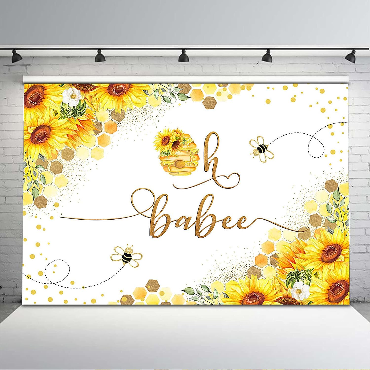 Avezano Oh Babee Photography Backdrop Honey Bee Baby Shower Background Sunflower Honeycomb Baby Shower Backdrops Photo Studio Props (8x6)