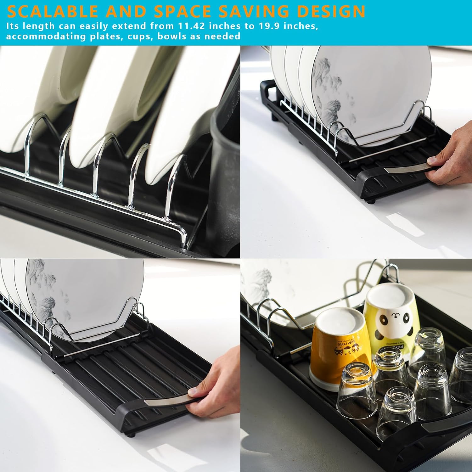 Small Dish Drying Rack, Compact & Space-Saving Stainless Steel Organizer for for Kitchen and Apartment (11.42-19.9 Inch)