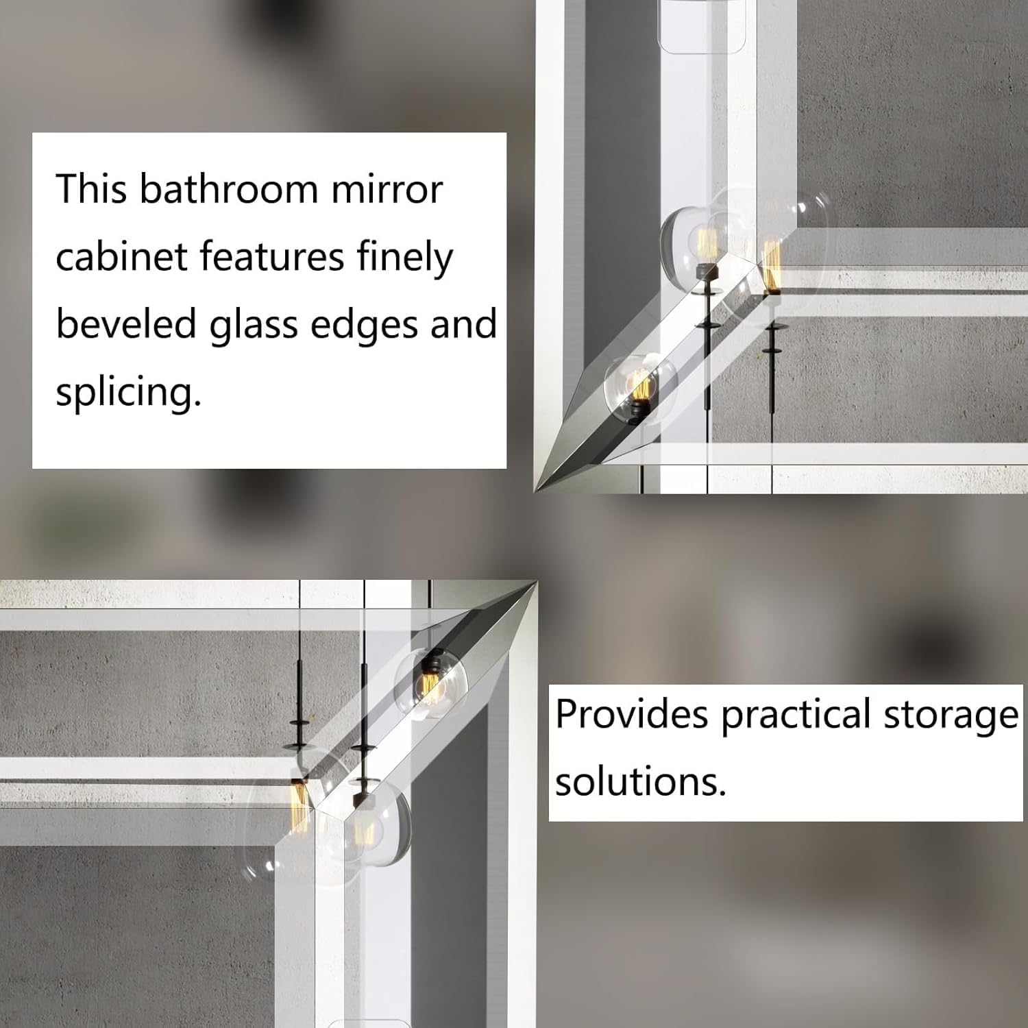 Bathroom Medicine Cabinet with 22x30 Inch Frameless Beveled Edge Mirror, Surface/Recessed Mount Vanity Storage Cabinet for Bathroom/Living Room/Bed Room