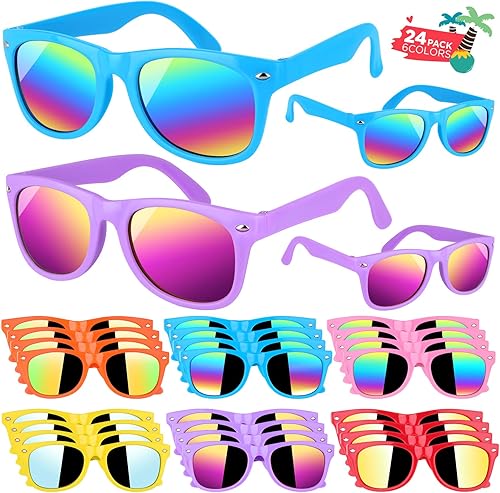 GINMIC Gafas de sol para niños a granel, gafas de sol para niños, regalo de fiesta, paquete de 24 lentes de sol neón con protección UV400 para