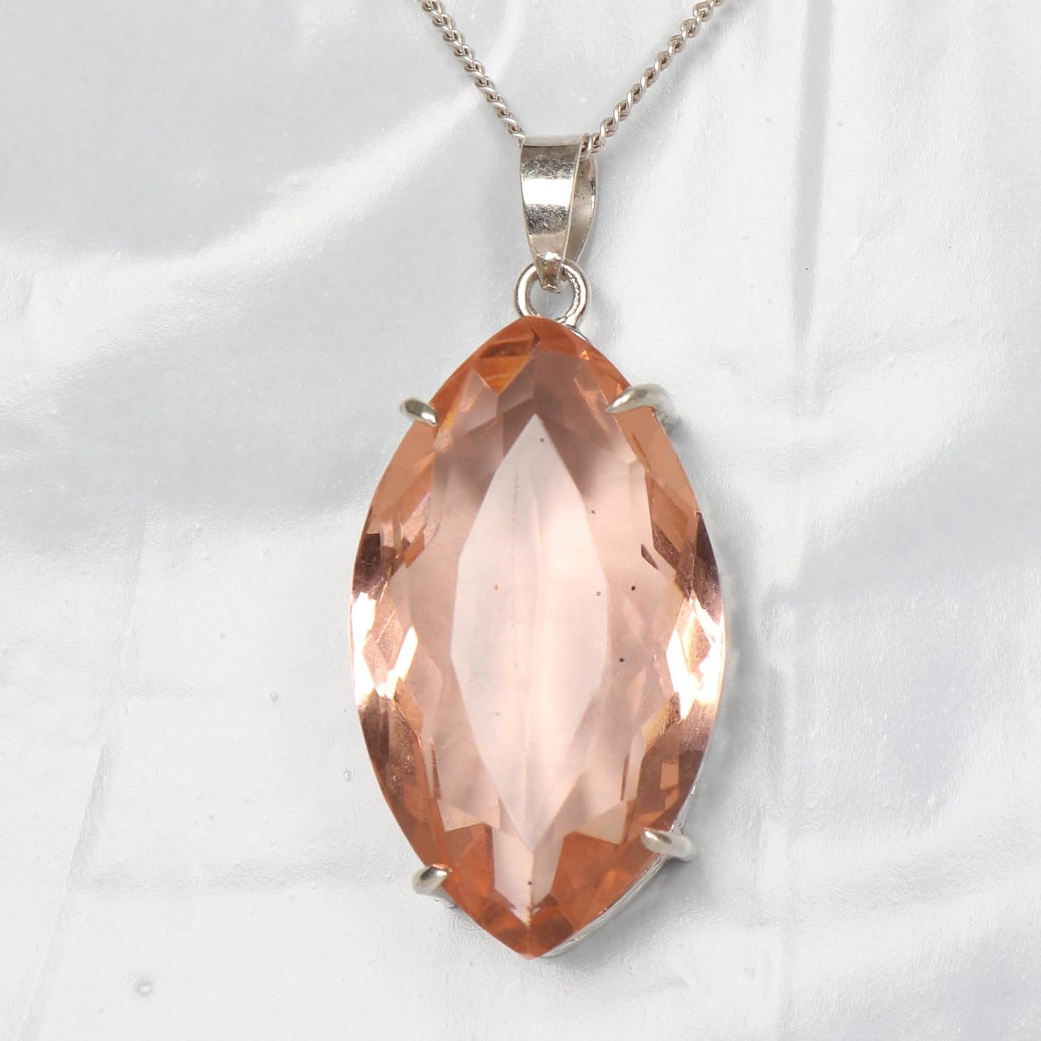 REAL-GEMS 50 Ct Lab Created Marquise Shape Rose Quartz Solid 925 Silver Pendant for Party