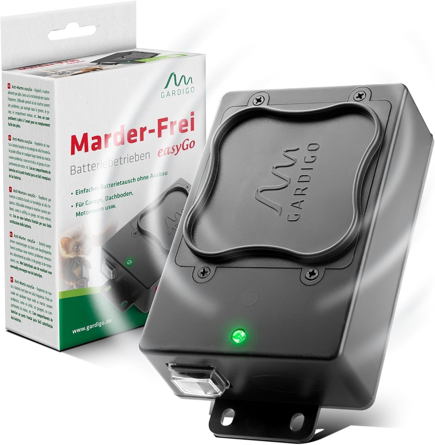 GARDIGO® Repellente Martore Auto a Batteria | Dissuasore Topi con Ultrasuoni | Sostituzione Batterie senza Rimozione | Anti Roditori Mobile per Vano Motore, Soffitta, Casa | Protezione Antiroditori