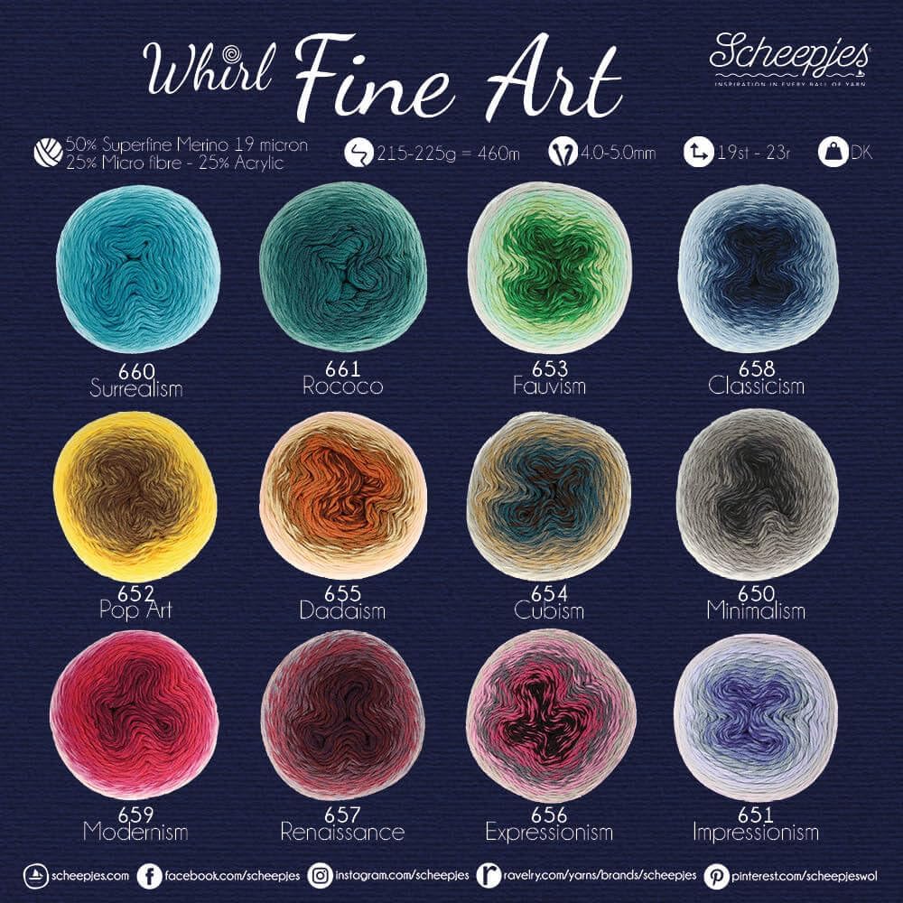 Scheepjes Whirl Fine Art Gradient Yarn 220 g (7.8 oz) - 661 Rococo, Superwash Merino Blend