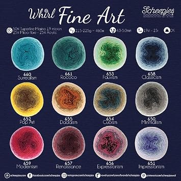 Scheepjes WhirlFine Art 220 g (7.76 oz) Yarn 654 Cubism, Superwash Merino/Acrylic/Nylon Gradient for Shawls and Garments
